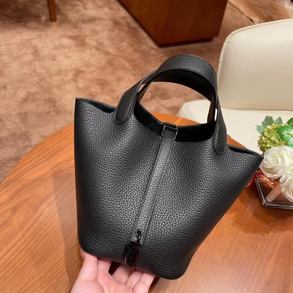 Корзина для овощей из воловьей кожи, сшитая вручную вощеной нитью для детей, обернутая в натуральную кожу с узором личи, сумка-ведро для воды для женщин