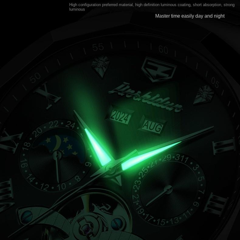 JINSHIDUN Многофункциональные мужские часы, мужские трендовые керамические водонепроницаемые автоматические механические часы с двойным календарем