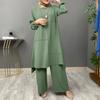 Ramadan Two Piece Sets Shirt Dress Pants Women Muslim Sets Shirt Blouse Musulman Ensembles Moroccan Kaftan Dress