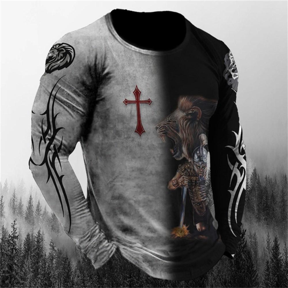 Retro Men's Long Sleeve T-shirt Animal Print Shirt Animal Pattern Clothing Street Apparel Sleeve