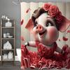 Cute Piggy Rose Dress Shower Curtain, Bathroom Decorative Shower Curtain, Waterproof Shower Curtain with Hooks