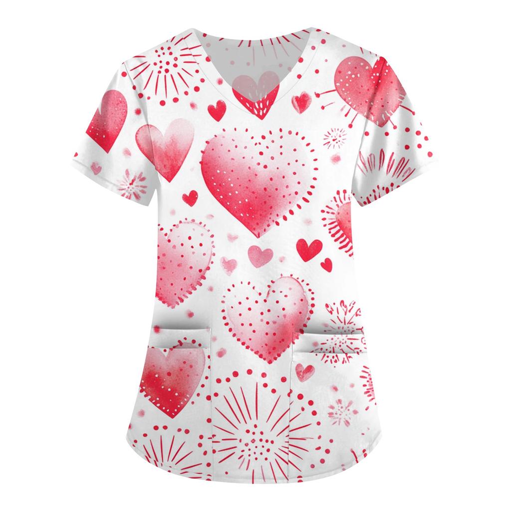 Женский модный повседневный топ с V-образным вырезом на День святого Валентина с принтом