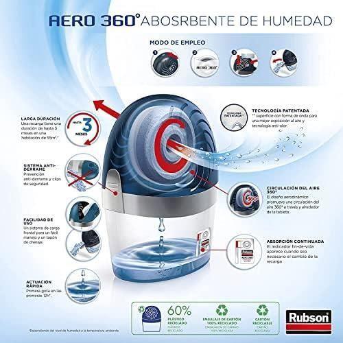 Déshumidificateur rechargeable Rubson AERO 360° - Absorbe l'humidité et prévient la condensation - 450 g
