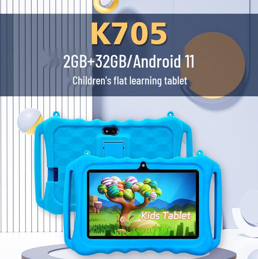 2024 7-дюймовый Android 2+32 ГБ WiFi Обучающий планшет с кожаным чехлом для детей
