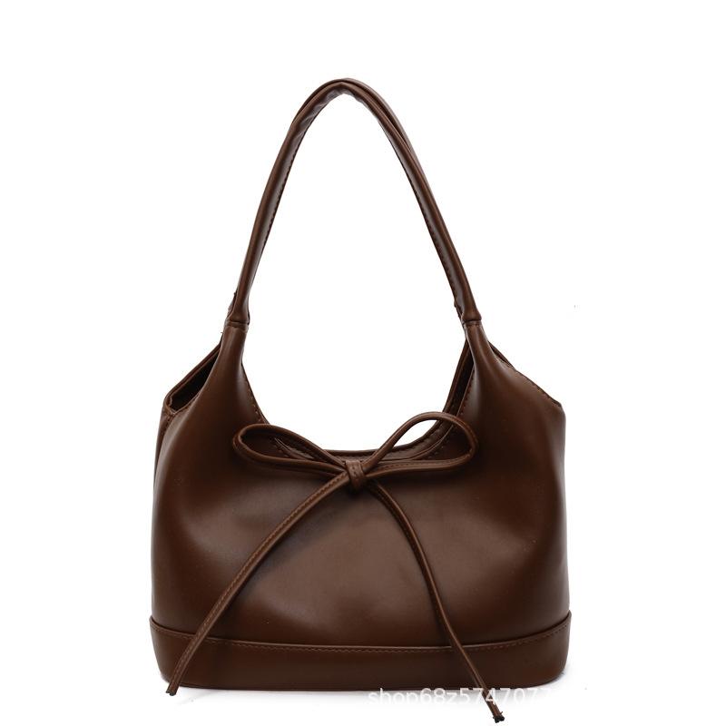 Versatile Bow Underarm Big Bag Women's 2025 New Fashion Oil Wax Leather Commuter Bag Retro Texture Tote Bag