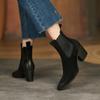 Western Ankle Boots Cowboy Women Booties Fashion Pointed Toe Shoes Female Thick Heels Cuban Leather Shoes Ladies Autumn Winter
