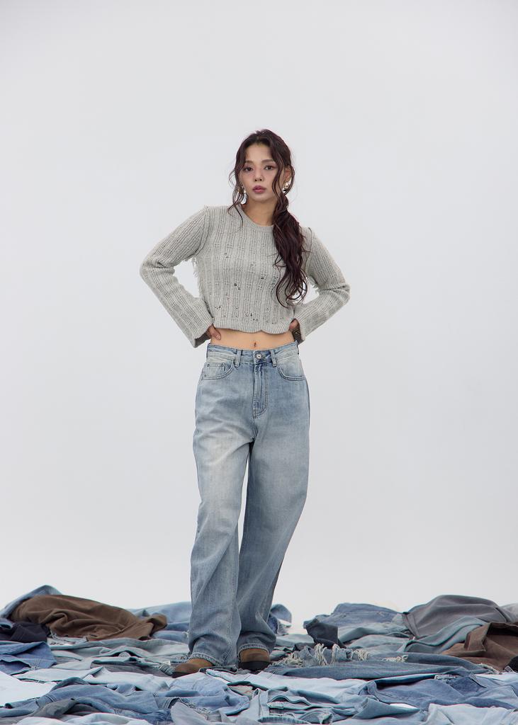 NO EXTRA TOUCH Boho Damage Knit (Ash) / 25Fwkp001As