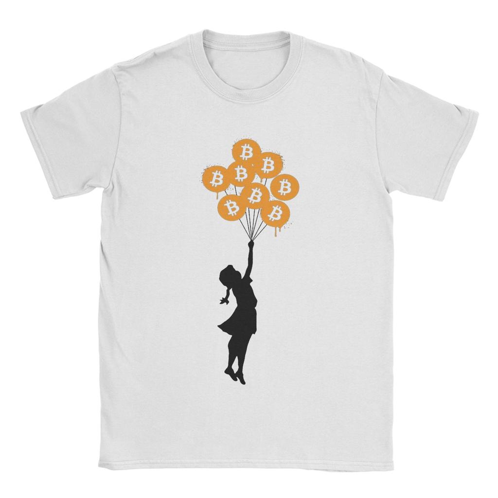 Banksy Balloon Girl Bitcoin Spray T Shirts Unisexs 100 Cotton Fashion For Male Tshirts Short Sleeve Clothing Graphic Printed