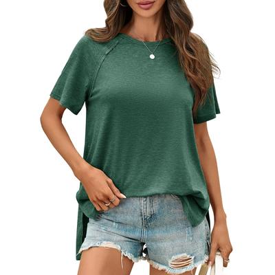 Женские топы с коротким рукавом Летние футболки с разрезом по бокам Повседневные футболки свободного кроя Базовые футболки