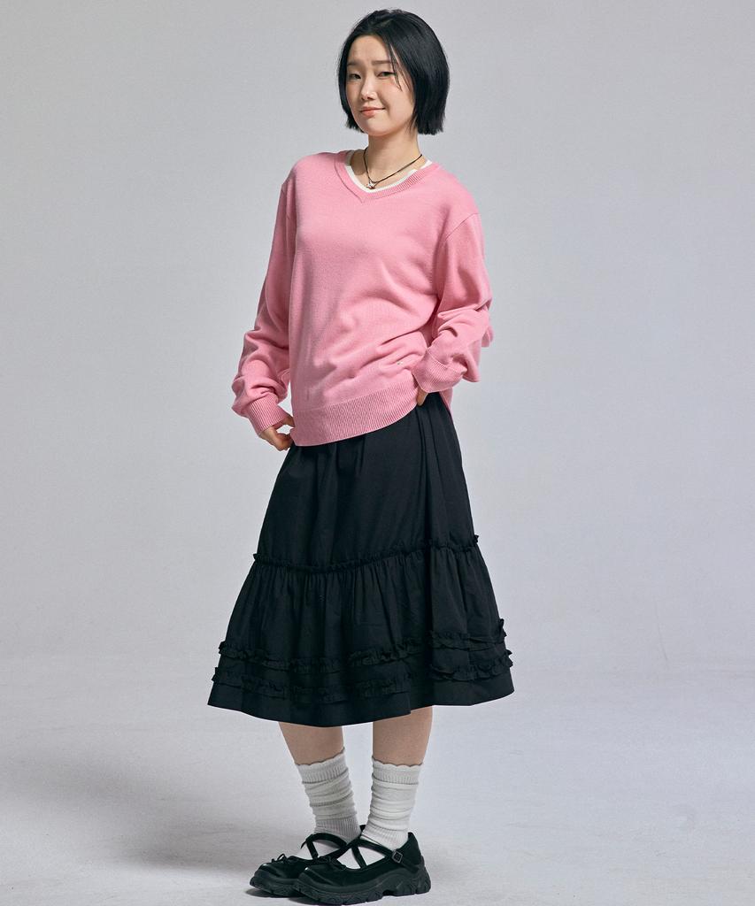 AWESOME STUDIO Classic Layered V-Neck Knit Light Pink