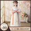 Hanfu qiz Xitoycha uslubdagi mato yozgi ko'ylak Qadimgi Tang kostyumi super peri kostyumi kichkina qizaloq suv parisi malika yubkasi ichki kiyim