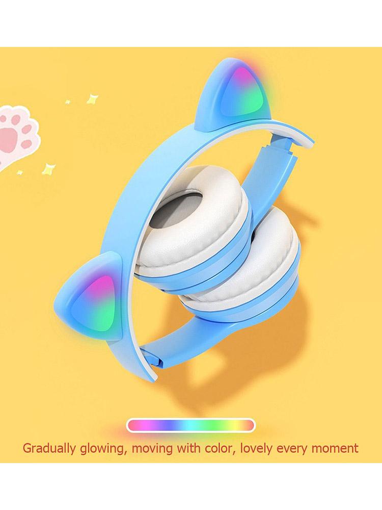 Беспроводные наушники Кошачьи ушки Игровая гарнитура Светящаяся Bluetooth-совместимые Шлемы Стерео Бас Спортивные наушники для ПК Телефона
