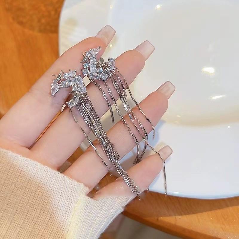 Цирконовые серьги-клипсы с кисточками в виде звезды и луны для женщин