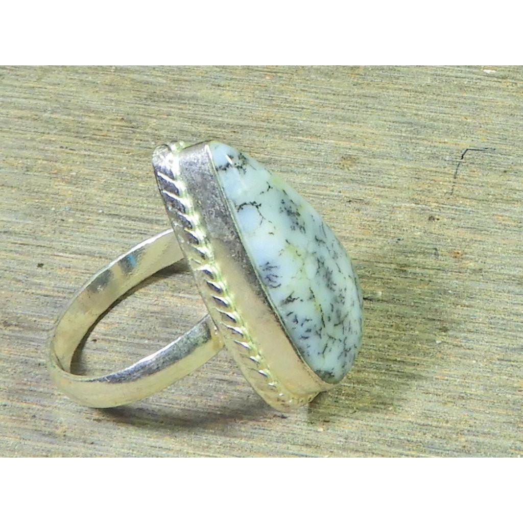 Natural Dendrite Opal 925 Sterling Silver Pear Handmade Ring Gift US-8.5 MK-94