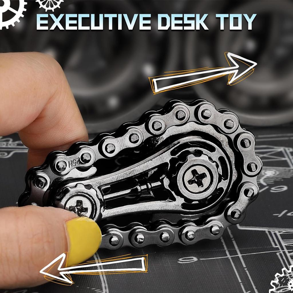 Bike Chain Gear Fidget Spinner for Stress Relief, Metal Sprocket Chain Fidget Toy, Kinetic Desk Novelty Hand Finger Spinner for Anti-Anxiety, Cool Toy