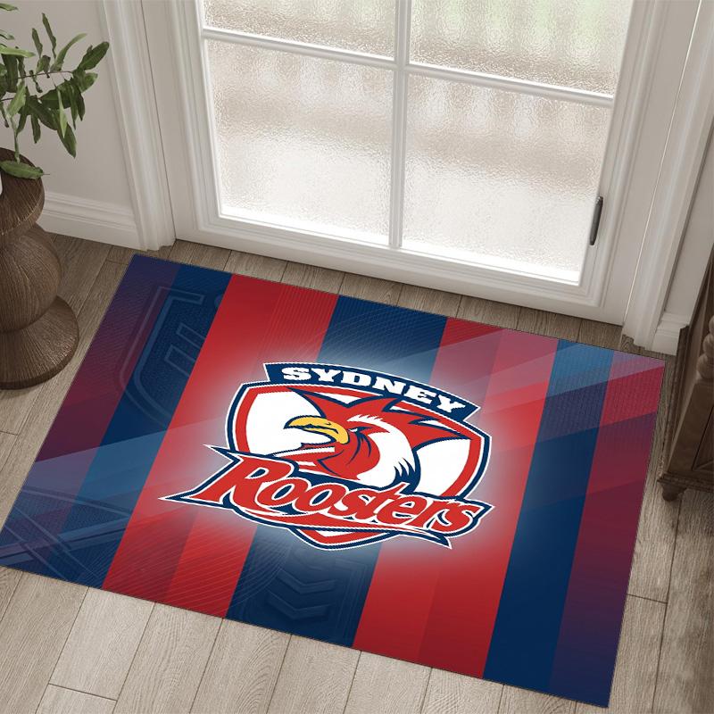Sydney Roosters Design Crystal Velvet Carpet Cozy Non?Slip Printed Rug For Bedroom Living Room Entrance