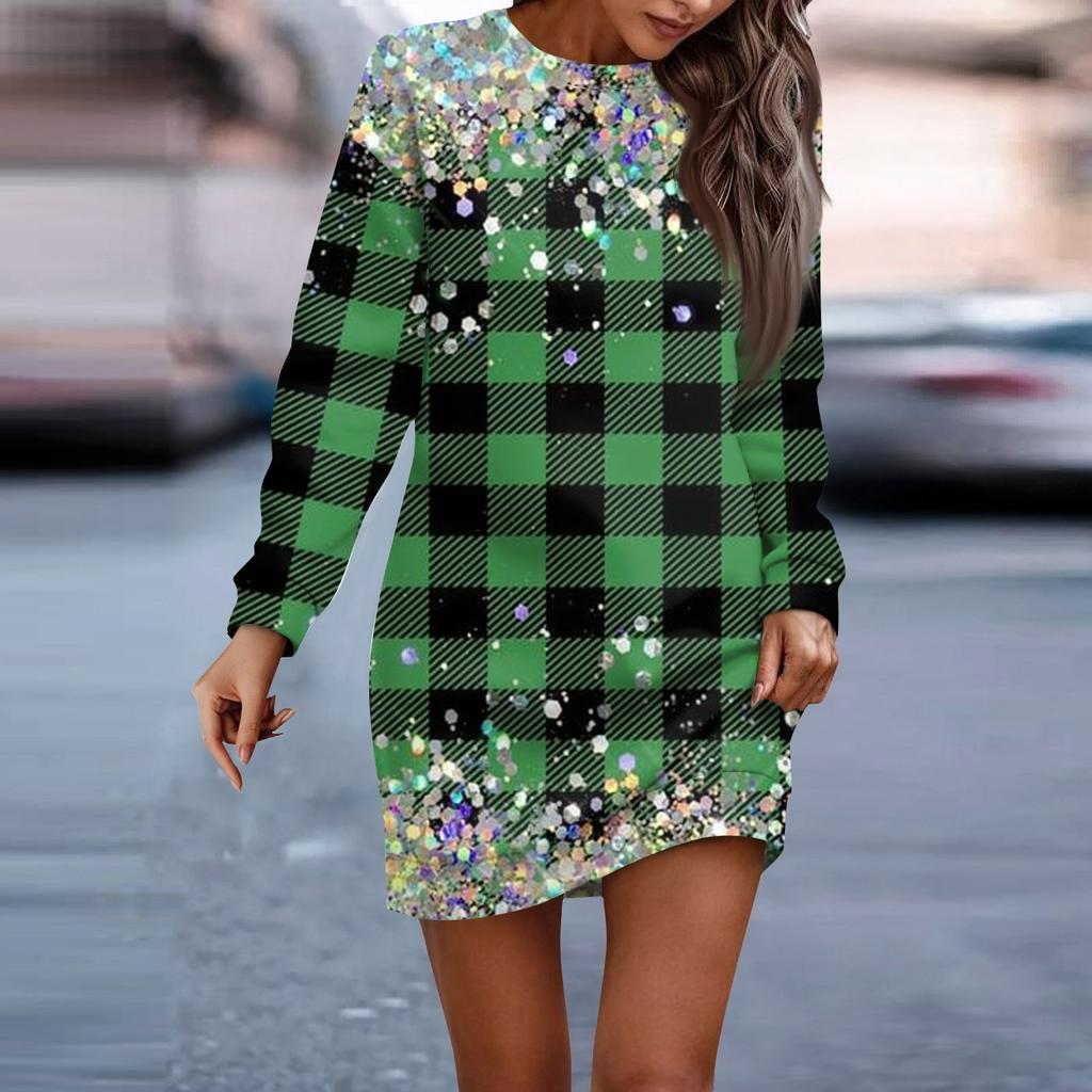 Платье с длинным рукавом для женщин, повседневное рождественское пуловер с принтом, платье-свитер, осень