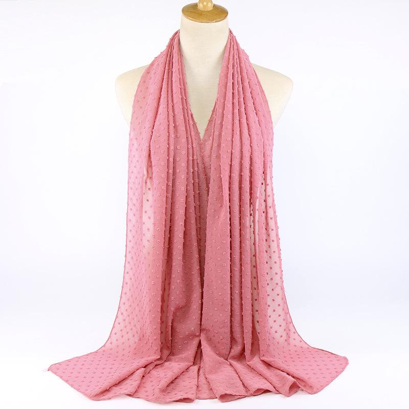 Hot Sale Autumn and Winter Fur Ball Thickened Chiffon Scarf Monochrome Muslim Female Scarf Shawl