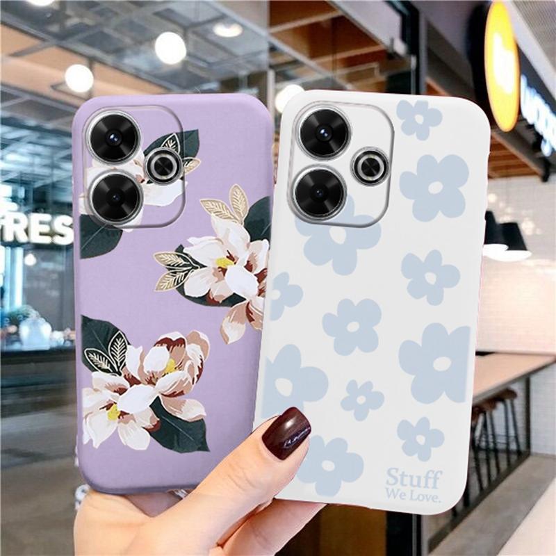 Мягкий силиконовый чехол с цветком для Samsung A55 M35 S24 Redmi Note 13 Pro 13C 14 Xiaomi Poco C65 iPhone 15 Huawei Honor 200 Realme 9 Camera Противоударный чехол