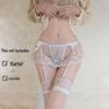 Комплект сексуального нижнего белья Jinxiao: Прозрачное кружево, съемные соблазнительные чулки, подвязка и стринги Temptation.