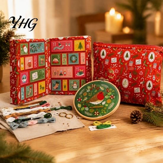 Handmade Christmas Ornament Kit Cross Stitch Advent Calendar, 24 Days Countdown Calendar Embroidery Kit, DIY Needlework Gift for Adults Hand Art Craft