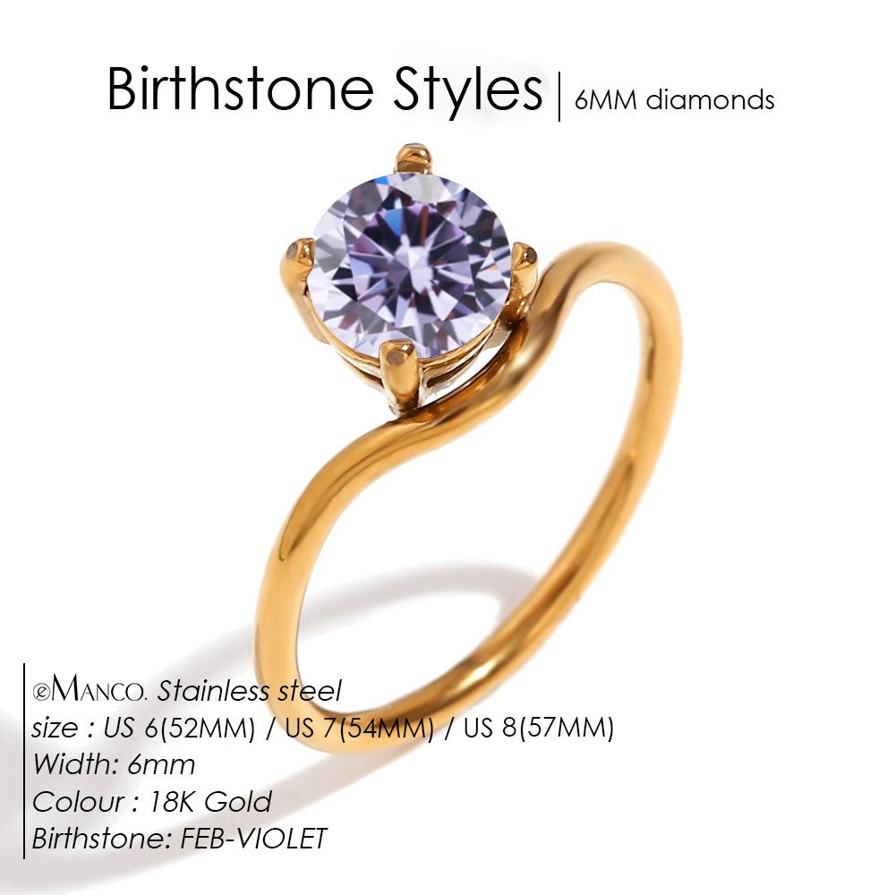 EMANCO Fashion Bling Colorful Cubic Zirconia Thin Women's Ring Waterproof Stainless Steel Trendy Exquisite Finger Jewelry