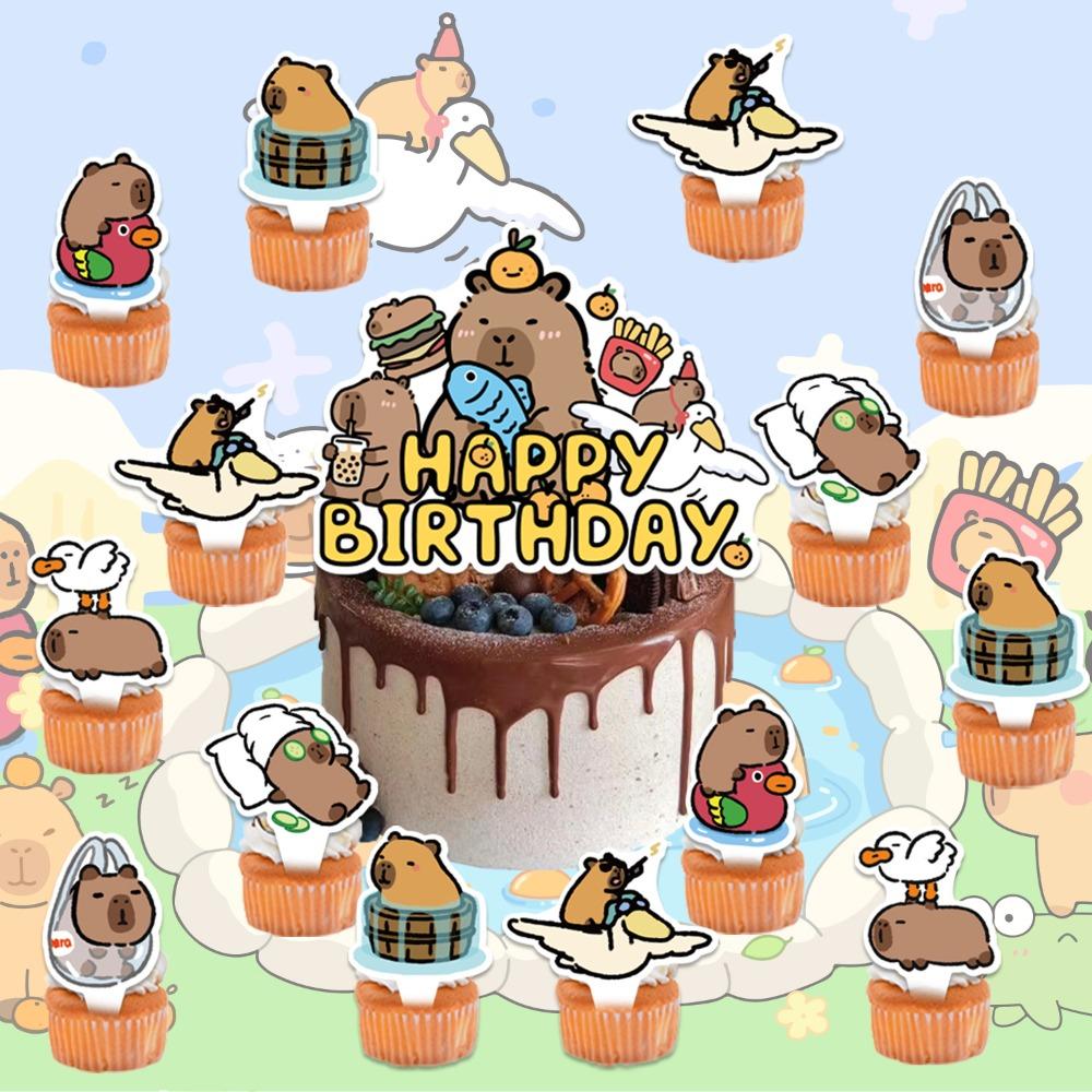 Latex Capybara Birthday Party Paper Cake Topper New Happy Birthday Capybara  Banner
