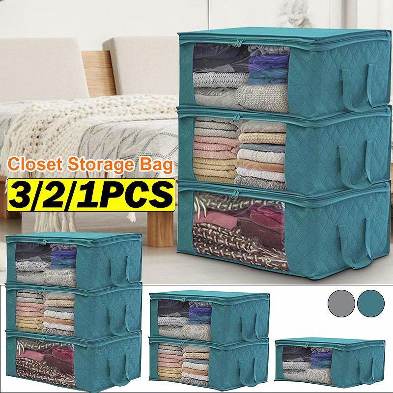 1/2/3Pcs Clothing Wardrobe Organizer Bag Clothes Blanket Quilt Closet Box Bag Home Foldable Storage