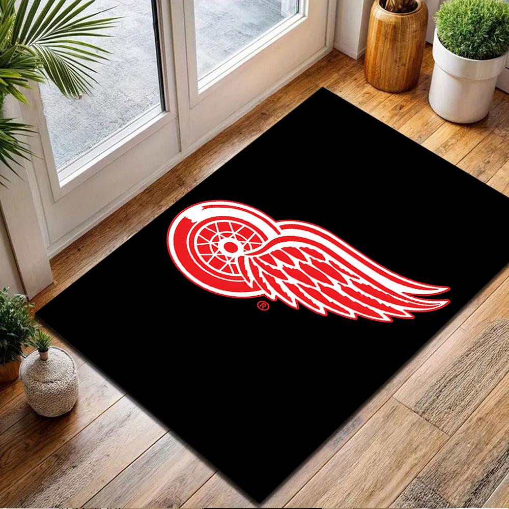 Red Wing Logo on Black Background Patterned carpet, non slip mat suitable for living room and bedroom sofas