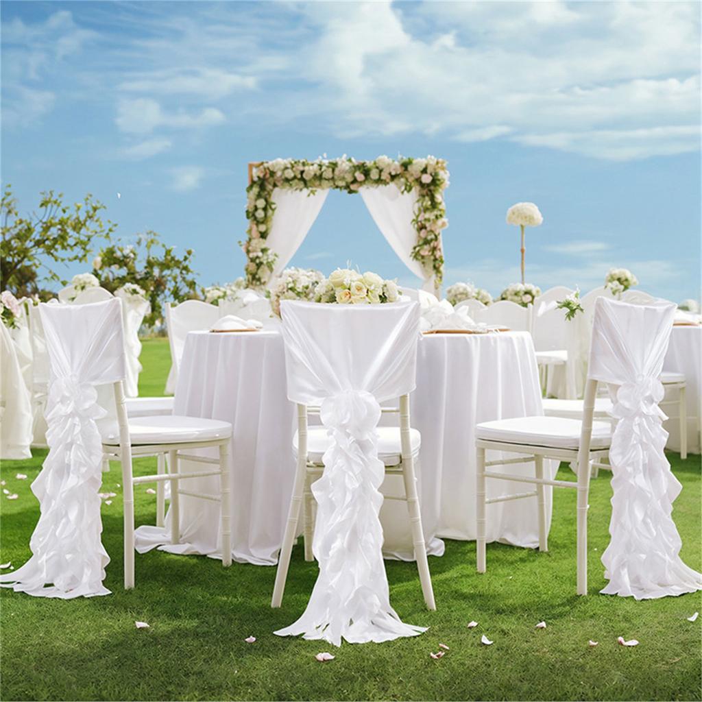 Luxurious Satin Wedding Chair Slipcovers Chiffon Covers with Ruffles for Banquets and Special Occasions