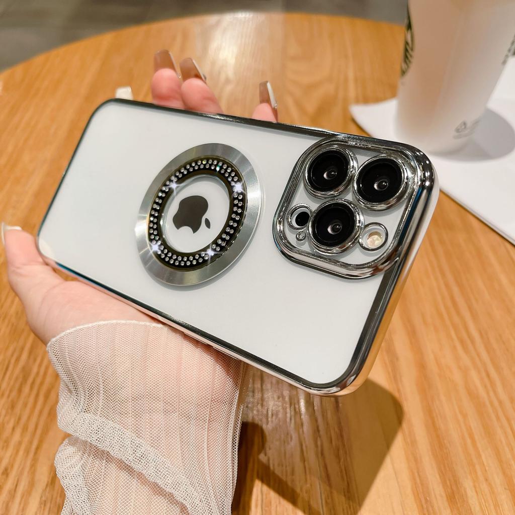 Подходит для iPhone17proMax Инкрустированный бриллиантами и с защитой от протечек Магнитный чехол для телефона Apple 16 Гальванизированный противоударный защитный чехол 15