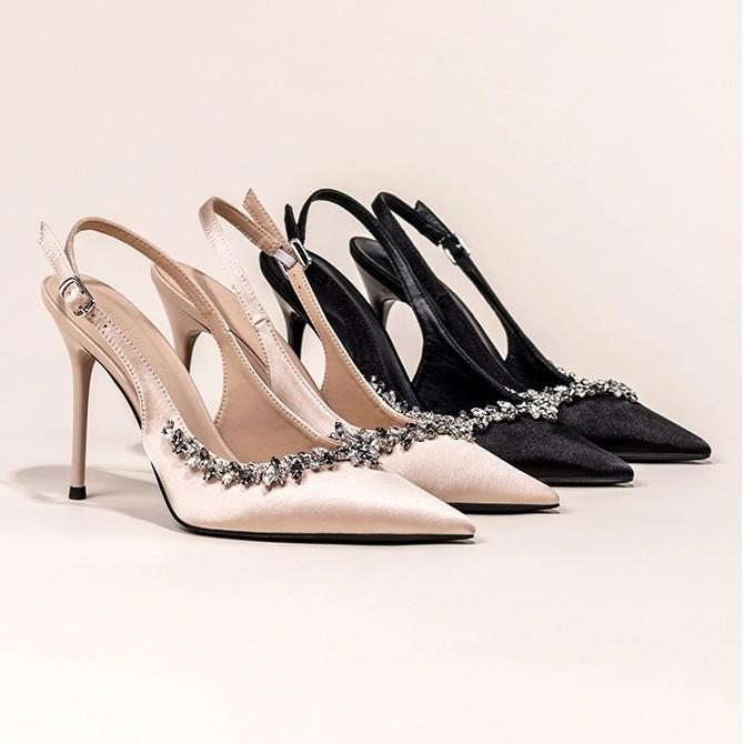 2025 Горячая Распродажа Новые Весенне-Летние Женские Босоножки на Высоком Каблуке Модные Туфли-Лодочки с Острым Носком и Кристаллами Элегантные Туфли для Танцев и Вечеринок