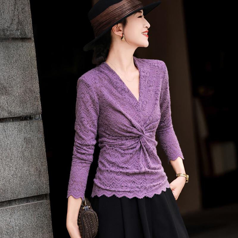 Французская Шикарная Кружевная Блузка с V-образным вырезом и длинным рукавом