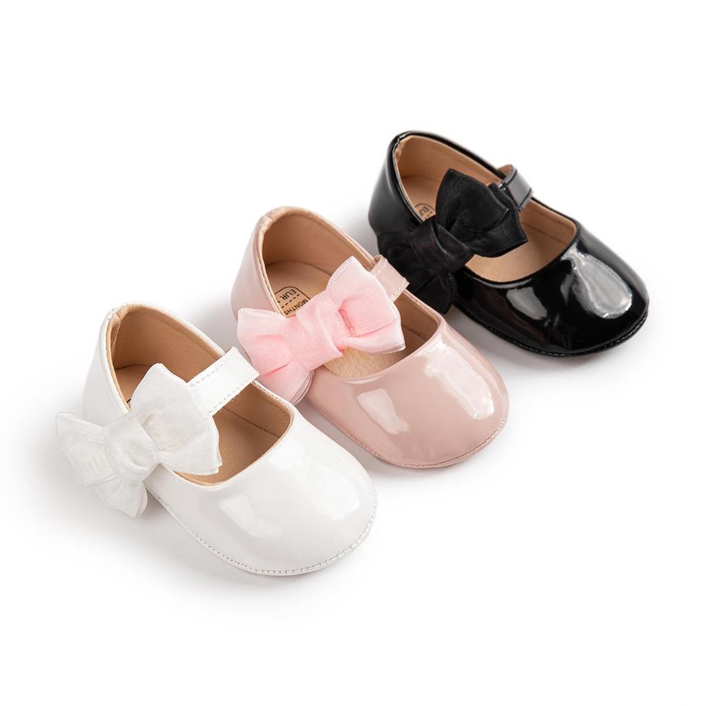 Spring & Autumn PU Soft Sole Bowknot Toddler Shoes - Breathable, Non-slip Magic Tape Princess Baby Shoes