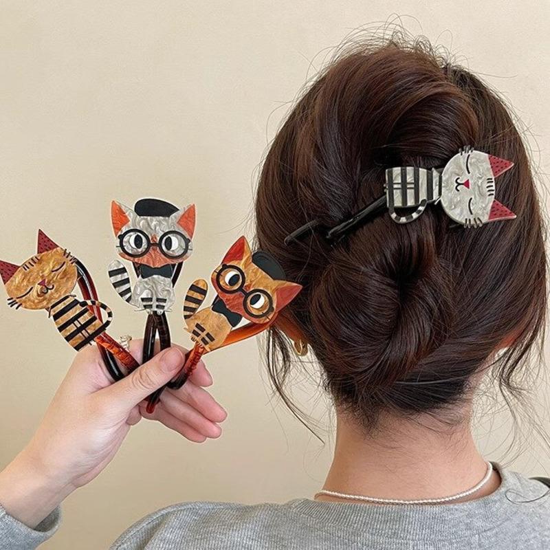Cute Cartoon Cat Twist Hair Clips Trendy Plastic Cross Hairpins Grab Clip For Women Girls Hair Accessories Fashion Headwear Kid Gifts