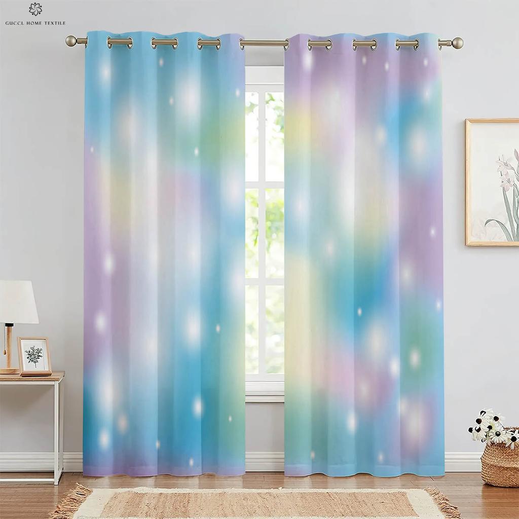 Блестящие цветные шторы с градиентным принтом, 100% полиэстеровое волокно, детская комната, гостиная, кабинет, декоративные, радуга