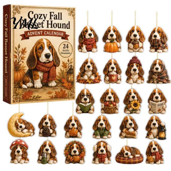 Daily Gift 2026 Dog Advent Calendar, 24-Days Christmas Countdown Calendar with 24 Festive Puppy Acrylic Pendant Collection Ornament, 2D Cartoon