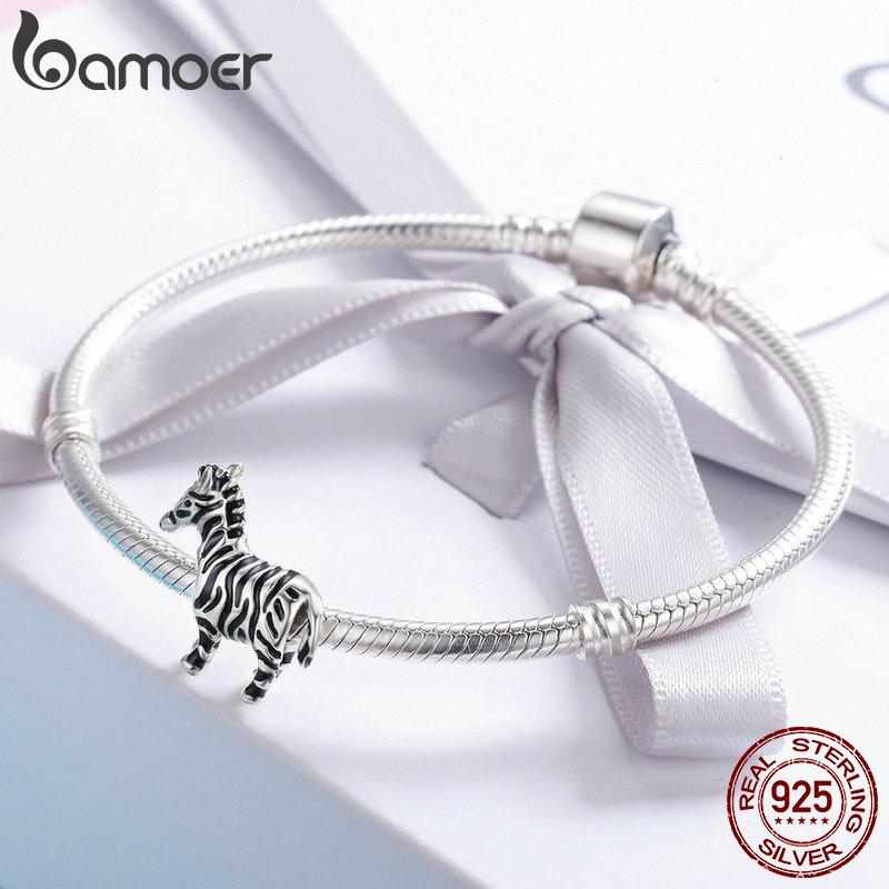 BAMOER Authentic 925 Sterling Silver Lovely Zebra Bead & Charm Fit Bracelet & Necklace DIY