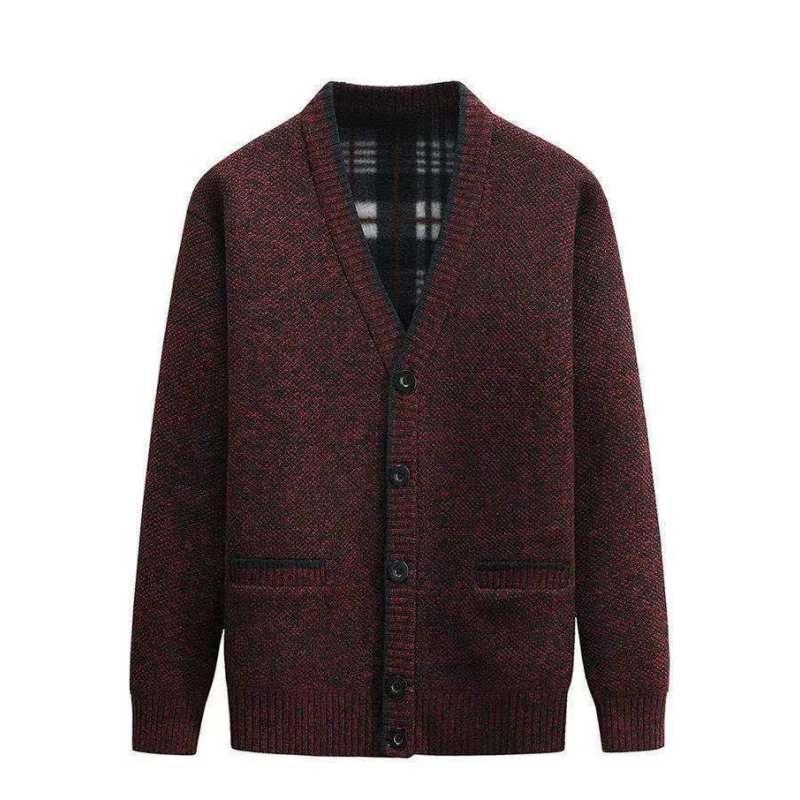 Мужское утолщенное пальто с длинными рукавами, зимний вязаный кардиган с V-образным вырезом, повседневные топы больших размеров