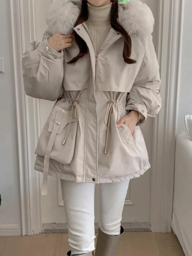 New Design Winter Korean Fashion Women Overcoat Vintage Aesthetic Loose Thick Coat Female Hoodie Casual Warm Elastic Waist Long Sleeve