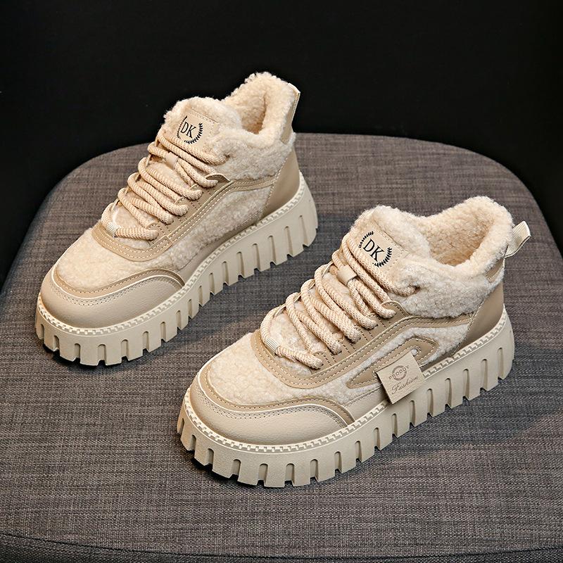 Корейская версия женских зимних бархатных теплых кроссовок на высокой подошве, студенческие повседневные спортивные хлопковые туфли для женщин F