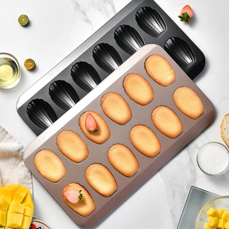 12 Cavities Carbon Steel Cake Mold Nonstick Baking Pan Shell Shape Baking Tray Pastry Cookie Bread Mold Bakeware Baking Tools