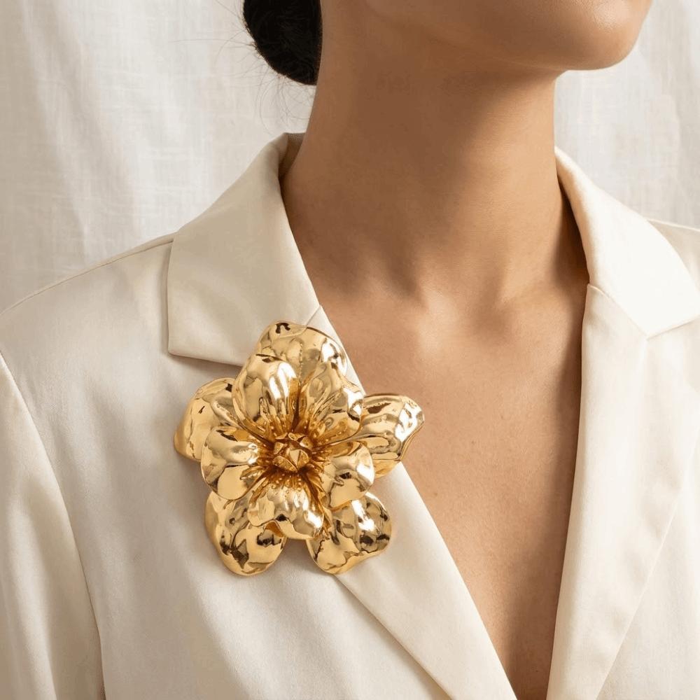 3D Layered Geometric Metal Pin Large Corsage Ornament Elegant Flower Brooch Suit