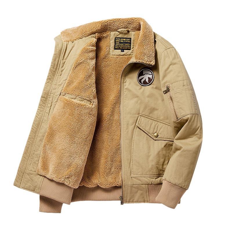 Men's Winter Velvet Thickened Lamb Wool Thermal Lapel Pure Cotton Casual Large Size Tooling Padded Jacket Men