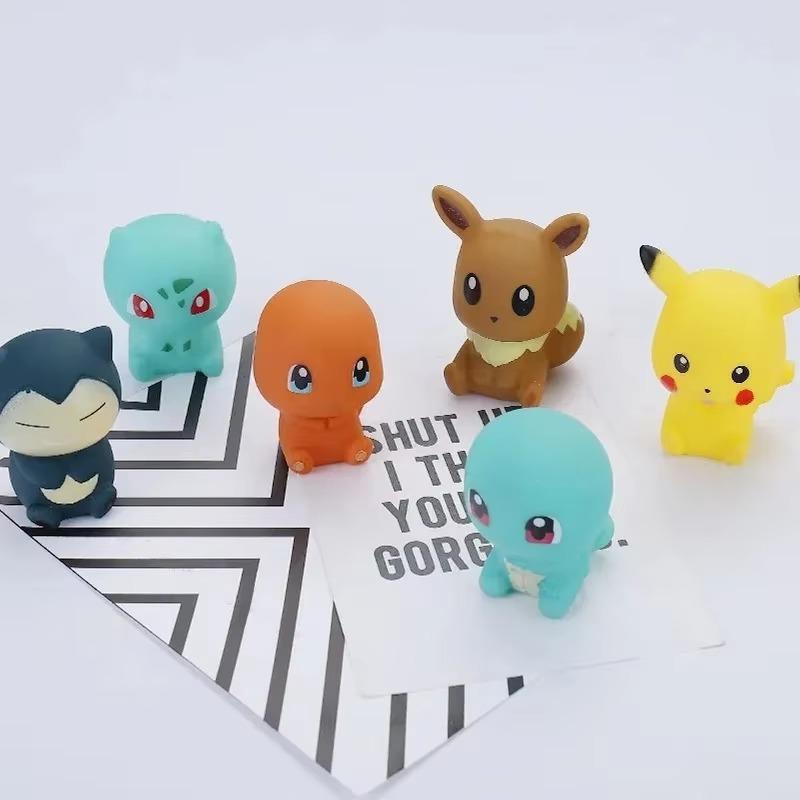6pcs/set Baby Bathroom Toys Pikachu Bulbasaur Charmander Squirtle Eevee Action Figure Soft Vocal Kids Bath Doll Gifts