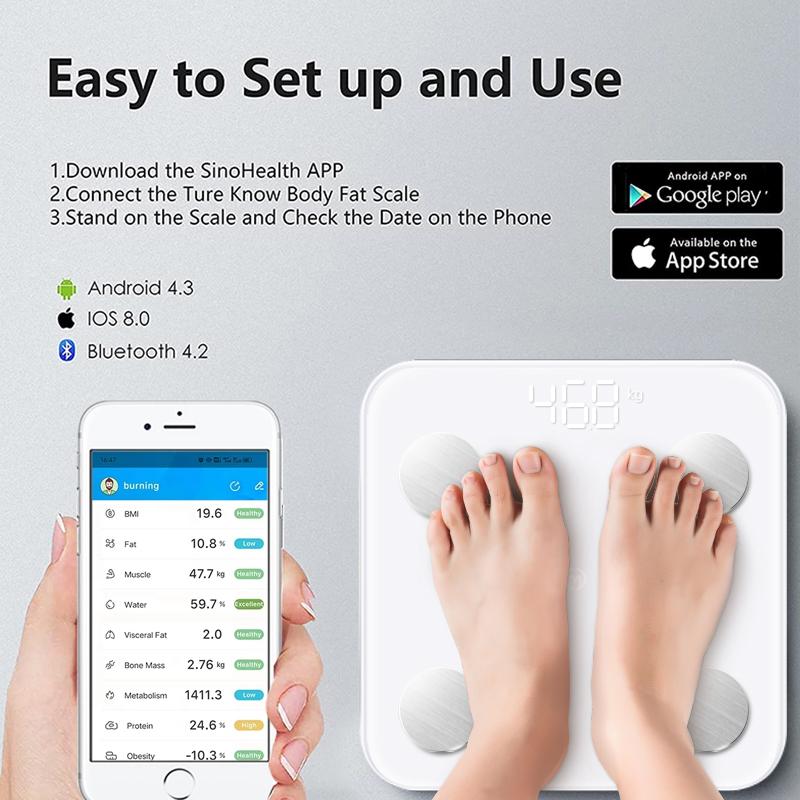 Bluetooth напольные весы для тела, весы для ванной комнаты, ИМТ, весы для жира, светодиодные цифровые умные весы, баланс, анализатор состава тела, весы