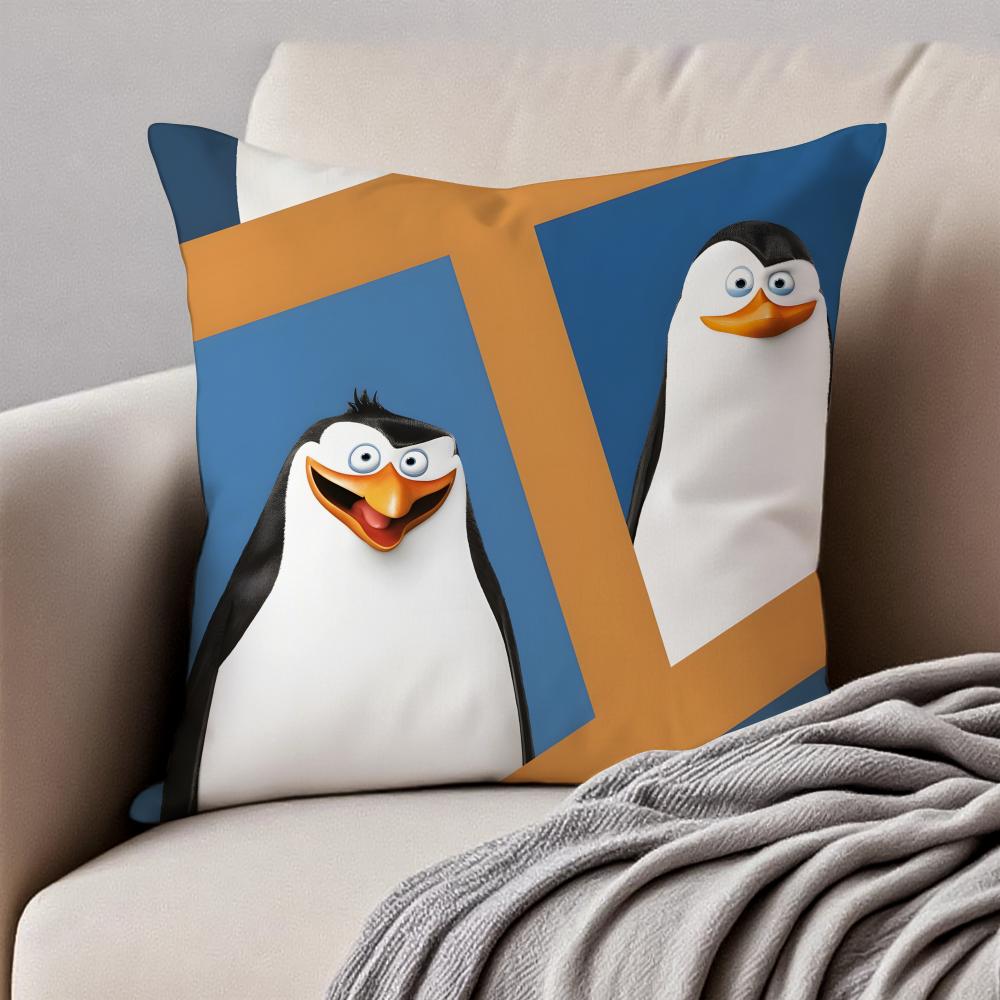 tThe Penguins of Madagascares Cushion Cover Pillowcase Antidustmite Invisible Zipper Short Plush Sofa Cushion