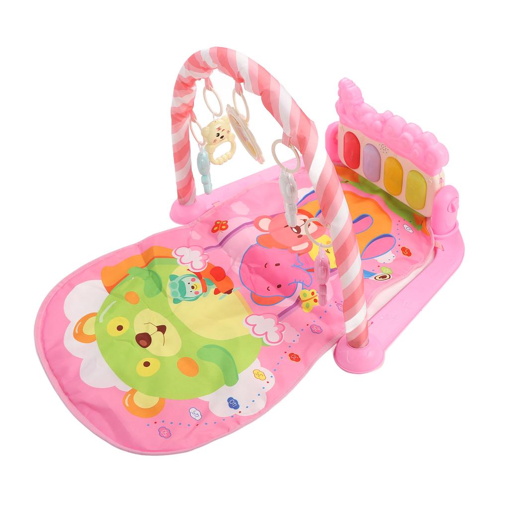 Toddler Infants Pink Cartoon Hot Air Balloon Animal Pattern Musical Light Gym Mat Baby Kick Piano