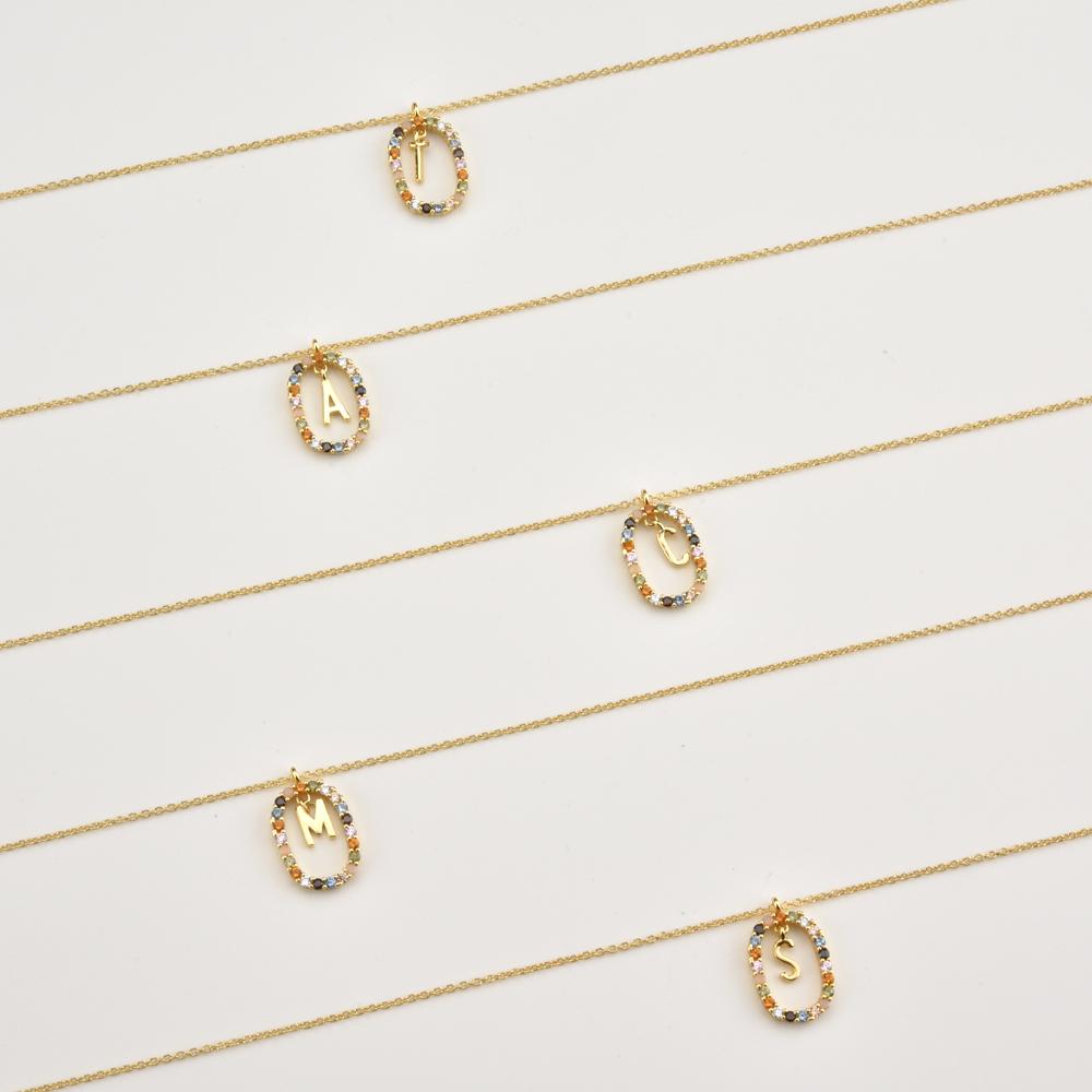 Ожерелье на длинной цепочке из стерлингового серебра 925 пробы с золотыми буквами A - Z в виде инициала MSCK с подвеской в виде алфавита