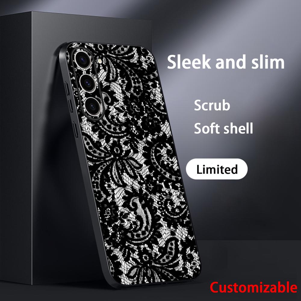 Lace print Black art pattern design Phone Case For Samsung Galaxy S26 S25 S24 S23 S22 S21 Plus Ultra Note20 Soft Black
